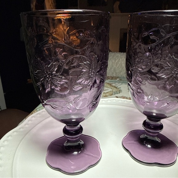 Princess House Fantasia 7" Amethyst Iced Tea Goblets Set Of 2 Purple Glasses - Picture 2 of 7
